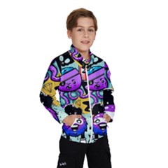 Cartoon Graffiti, Art, Black, Colorful Kids  Windbreaker by nateshop