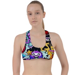 Cartoon Graffiti, Art, Black, Colorful Criss Cross Racerback Sports Bra by nateshop