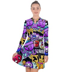 Cartoon Graffiti, Art, Black, Colorful Long Sleeve Panel Dress