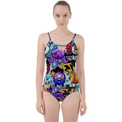 Cartoon Graffiti, Art, Black, Colorful Cut Out Top Tankini Set