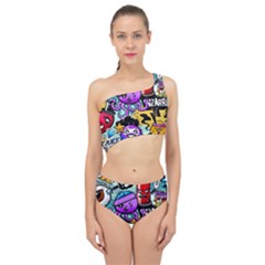 Cartoon Graffiti, Art, Black, Colorful Spliced Up Two Piece Swimsuit by nateshop