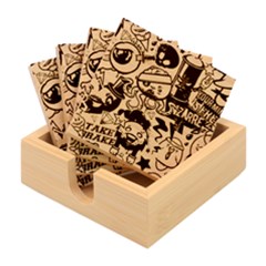 Cartoon Graffiti, Art, Black, Colorful Bamboo Coaster Set by nateshop