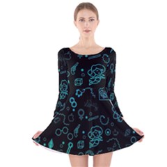 Cartoon, Halloween, Black, Dark Long Sleeve Velvet Skater Dress by nateshop