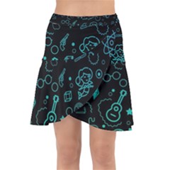 Cartoon, Halloween, Black, Dark Wrap Front Skirt