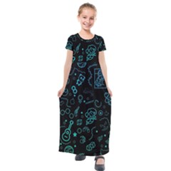 Cartoon, Halloween, Black, Dark Kids  Short Sleeve Maxi Dress