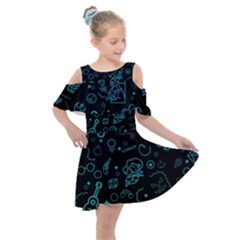 Cartoon, Halloween, Black, Dark Kids  Shoulder Cutout Chiffon Dress