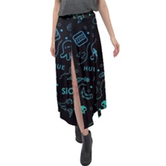 Cartoon, Skull, Dark, Dead Velour Split Maxi Skirt