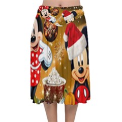 Cartoons, Disney, Merry Christmas, Minnie Velvet Flared Midi Skirt by nateshop