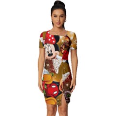 Cartoons, Disney, Merry Christmas, Minnie Fitted Knot Split End Bodycon Dress