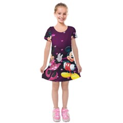 Cartoons, Disney, Mickey Mouse, Minnie Kids  Short Sleeve Velvet Dress by nateshop