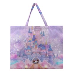 Disney Castle, Mickey And Minnie Zipper Large Tote Bag by nateshop