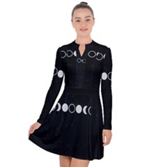 Moon Phases, Eclipse, Black Long Sleeve Panel Dress
