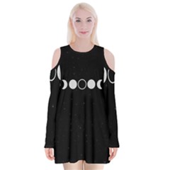 Moon Phases, Eclipse, Black Velvet Long Sleeve Shoulder Cutout Dress