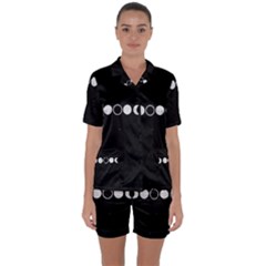 Moon Phases, Eclipse, Black Satin Short Sleeve Pajamas Set