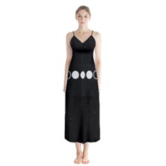 Moon Phases, Eclipse, Black Button Up Chiffon Maxi Dress