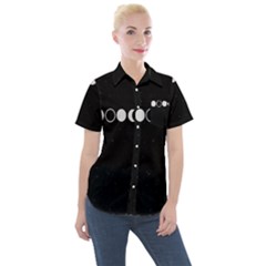 Moon Phases, Eclipse, Black Women s Short Sleeve Pocket Shirt