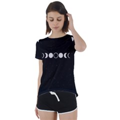 Moon Phases, Eclipse, Black Short Sleeve Open Back T-shirt by nateshop