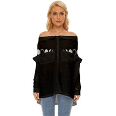 Moon Phases, Eclipse, Black Off Shoulder Chiffon Pocket Shirt