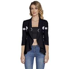 Moon Phases, Eclipse, Black Women s 3/4 Sleeve Ruffle Edge Open Front Jacket