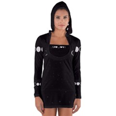 Moon Phases, Eclipse, Black Long Sleeve Hooded T-shirt
