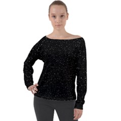 Simple Starry Sky, Alone, Black, Dark, Nature Off Shoulder Long Sleeve Velour Top by nateshop