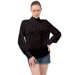 Simple Starry Sky, Alone, Black, Dark, Nature High Neck Long Sleeve Chiffon Top by nateshop