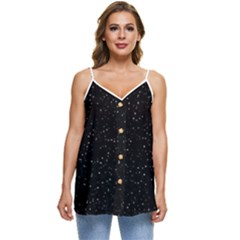 Simple Starry Sky, Alone, Black, Dark, Nature Casual Spaghetti Strap Chiffon Top by nateshop