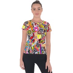 Sticker Bomb, Art, Cartoon, Dope Short Sleeve Sports Top  by nateshop