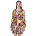 Sticker Bomb, Art, Cartoon, Dope Long Sleeve Chiffon Shift Dress  View1