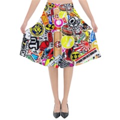 Sticker Bomb, Art, Cartoon, Dope Flared Midi Skirt by nateshop