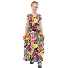 Sticker Bomb, Art, Cartoon, Dope Kids  Short Sleeve Maxi Dress by nateshop