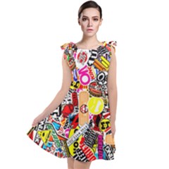 Sticker Bomb, Art, Cartoon, Dope Tie Up Tunic Dress by nateshop