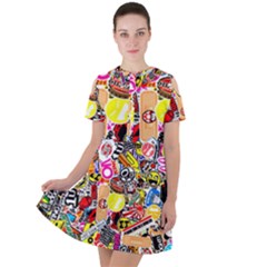 Sticker Bomb, Art, Cartoon, Dope Short Sleeve Shoulder Cut Out Dress  by nateshop