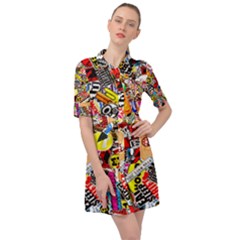 Sticker Bomb, Art, Cartoon, Dope Belted Shirt Dress by nateshop