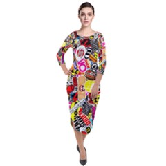 Sticker Bomb, Art, Cartoon, Dope Quarter Sleeve Midi Velour Bodycon Dress by nateshop