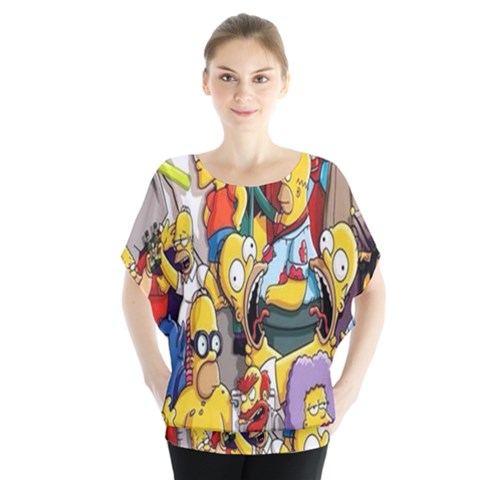 The Simpsons, Cartoon, Crazy, Dope Batwing Chiffon Blouse by nateshop