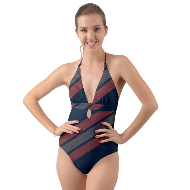 Abstract, Cool, Dark New, Pattern, Race Halter Cut-Out One Piece Swimsuit