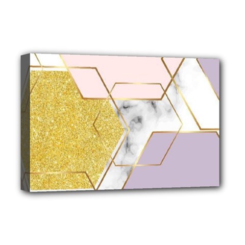 Geometric , Geometric, Gold, Marble, Pattern, Pink, Purple, Deluxe Canvas 18  X 12  (stretched) by nateshop