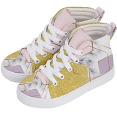 Geometric , Geometric, Gold, Marble, Pattern, Pink, Purple, Kids  Hi-top Skate Sneakers by nateshop