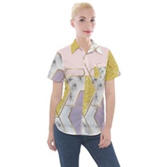 Geometric , Geometric, Gold, Marble, Pattern, Pink, Purple, Women s Short Sleeve Pocket Shirt