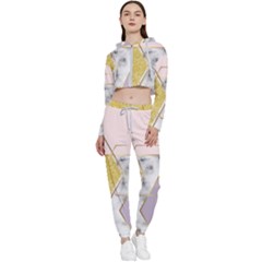 Geometric , Geometric, Gold, Marble, Pattern, Pink, Purple, Cropped Zip Up Lounge Set by nateshop