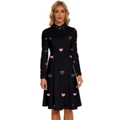 Heart, Background Long Sleeve Shirt Collar A-line Dress by nateshop