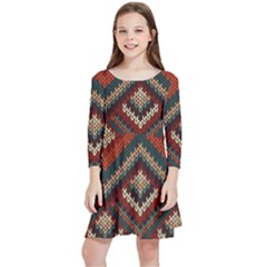 Fabric Abstract Pattern Fabric Textures, Geometric Kids  Quarter Sleeve Skater Dress