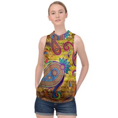 Pattern, Abstract Pattern, Colorful, High Neck Satin Top by nateshop