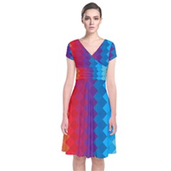 Rainbow Beautiful Seamless Pattern Short Sleeve Front Wrap Dress