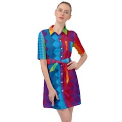 Rainbow Beautiful Seamless Pattern Belted Shirt Dress by Cemarart