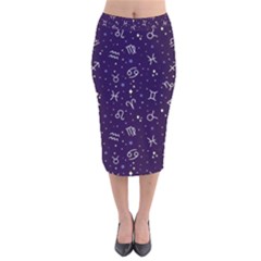 Zodiac Symbols Sign And Stars Pattern Seamless Pattern Velvet Midi Pencil Skirt