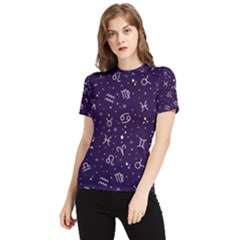 Zodiac Symbols Sign And Stars Pattern Seamless Pattern Women s Short Sleeve Rash Guard