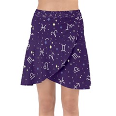 Zodiac Symbols Sign And Stars Pattern Seamless Pattern Wrap Front Skirt by Cemarart