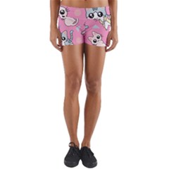 Cute Animal Little Cat Seamless Pattern Yoga Shorts